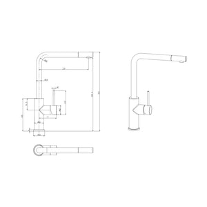 IKON OTUS SLIMLINE SS PULL OUT SINK MIXER 352MM STAINLESS STEEL