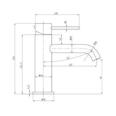 IKON OTUS SLIMLINE CURVED SPOUT BASIN MIXER 170MM BRUSHED COPPER
