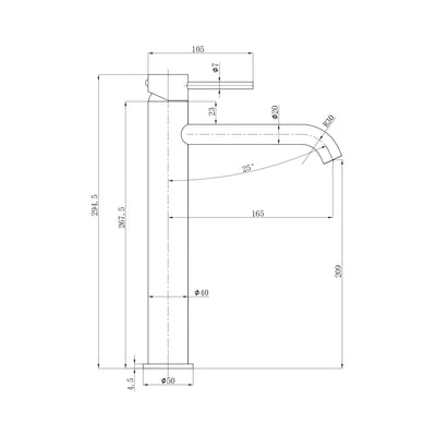 IKON OTUS SLIMLINE CURVED SPOUT HIGH RISE BASIN MIXER 294MM BRUSHED COPPER
