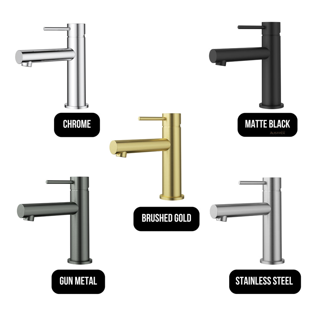 IKON OTUS LEAD FREE SLIMLINE STRAIGHT SPOUT BASIN MIXER 168MM BRUSHED GOLD