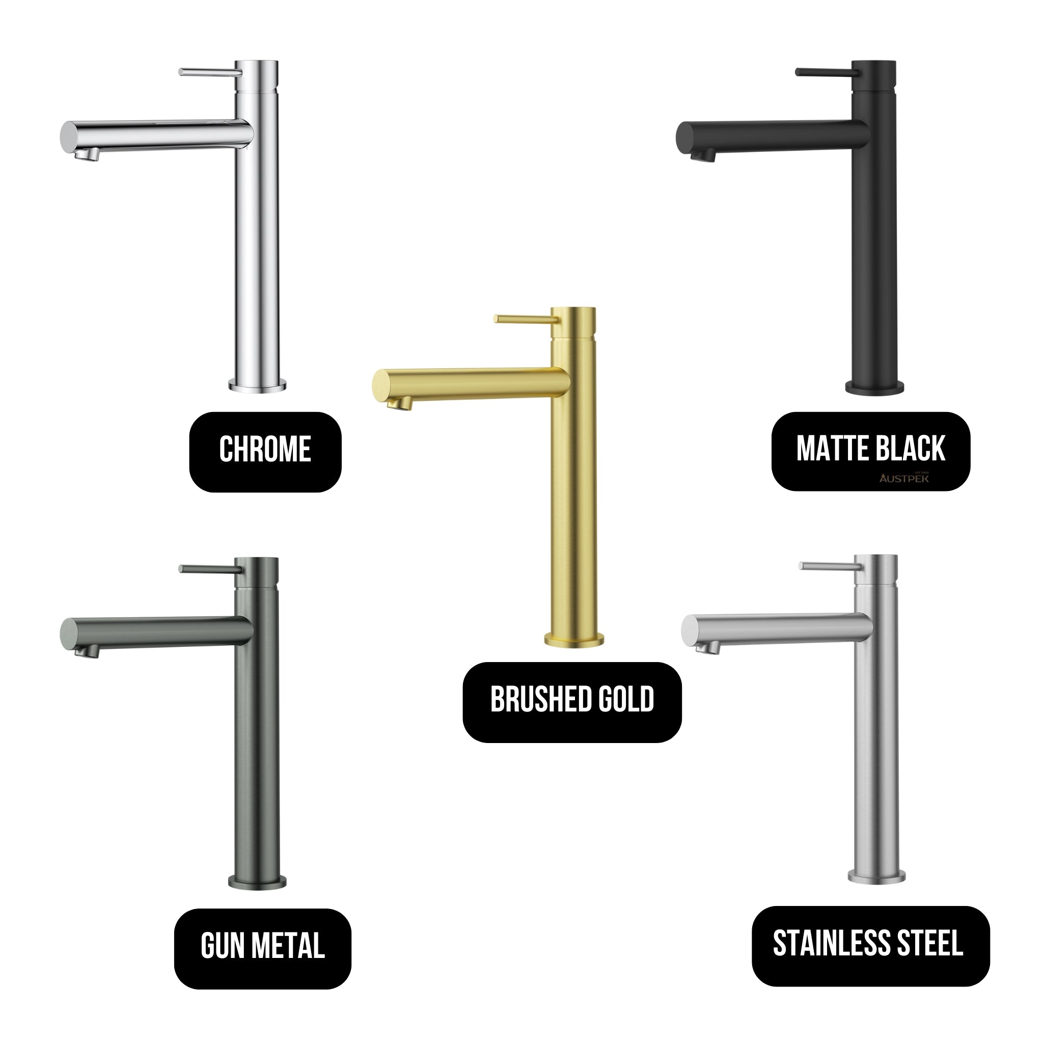 IKON OTUS SLIMLINE STRAIGHT SPOUT HIGH RISE BASIN MIXER 295MM BRUSHED GOLD