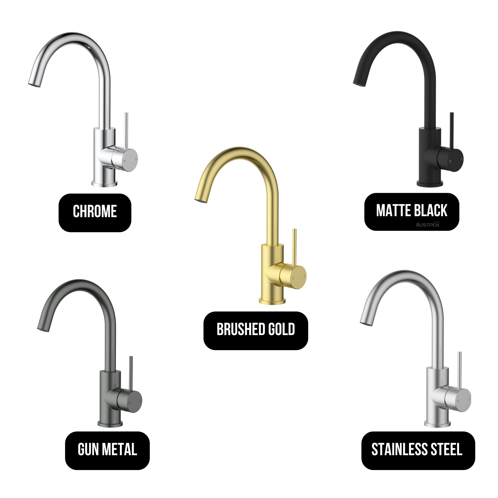 IKON OTUS SLIMLINE GOOSENECK BASIN MIXER 286MM BRUSHED GOLD