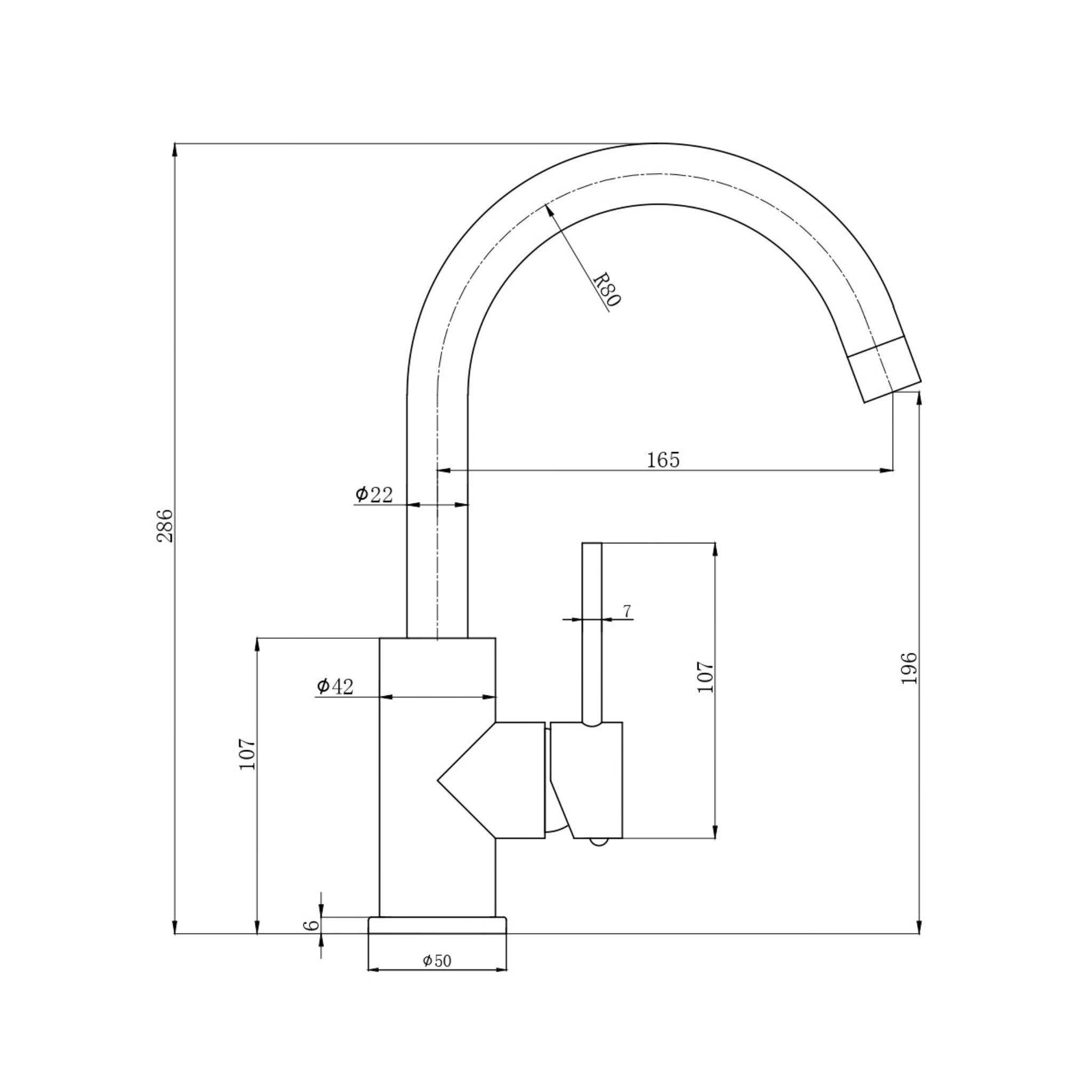 IKON OTUS SLIMLINE GOOSENECK BASIN MIXER 286MM STAINLESS STEEL