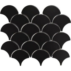 EVERSTONE COTTAGE FAN SHAPE BLACK GLOSSY 255X219MM MOSAIC TILE (PER BOX)