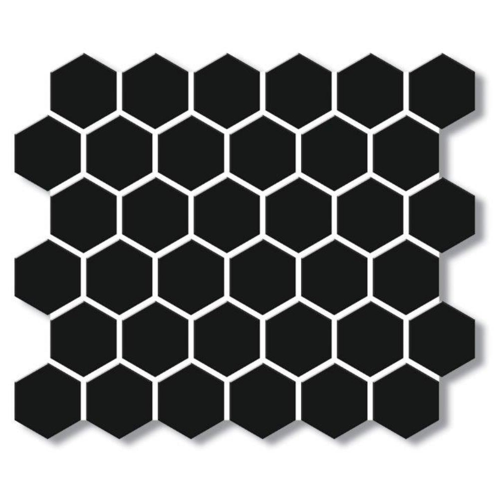 EVERSTONE COTTAGE HEXAGON BLACK GLOSSY 325X282MM MOSAIC TILE (PER BOX)