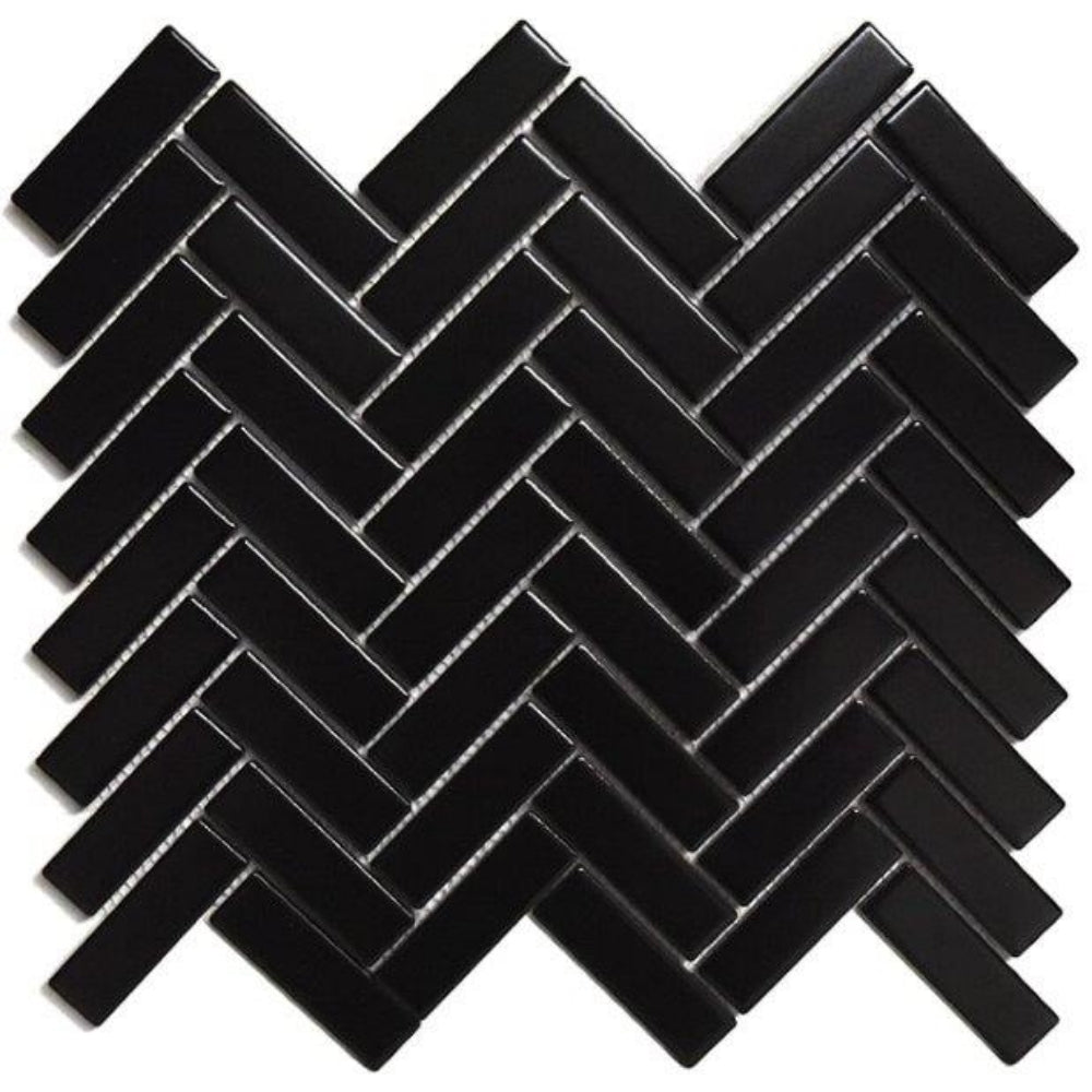 EVERSTONE COTTAGE MINI BRICK BLACK GLOSSY 316X277MM MOSAIC TILE (PER BOX)