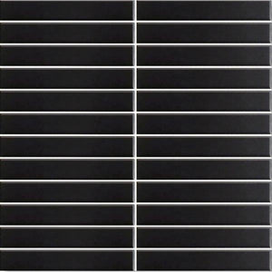 EVERSTONE COTTAGE STRIP BLACK GLOSSY 300X296MM MOSAIC TILE (PER BOX)