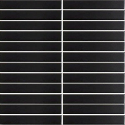 EVERSTONE COTTAGE STRIP BLACK MATTE 300X296MM MOSAIC TILE (PER BOX)