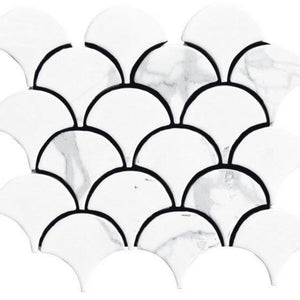EVERSTONE COTTAGE FAN SHAPE CARRARA MATTE 255X219MM MOSAIC TILE (PER BOX)