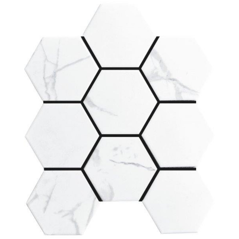 EVERSTONE COTTAGE HEXAGON CARRARA MATTE 296X256MM MOSAIC TILE (PER BOX)
