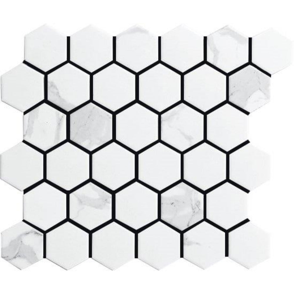 EVERSTONE COTTAGE HEXAGON CARRARA MATTE 325X282MM MOSAIC TILE (PER BOX)