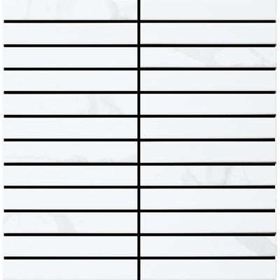 EVERSTONE COTTAGE STRIP CARRARA MATTE 300X296MM MOSAIC TILE (PER BOX)