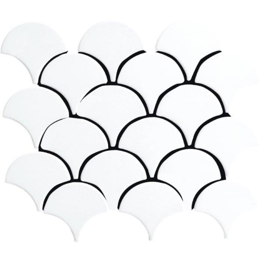 EVERSTONE COTTAGE FAN SHAPE WHITE GLOSSY 255X219MM MOSAIC TILE (PER BOX)