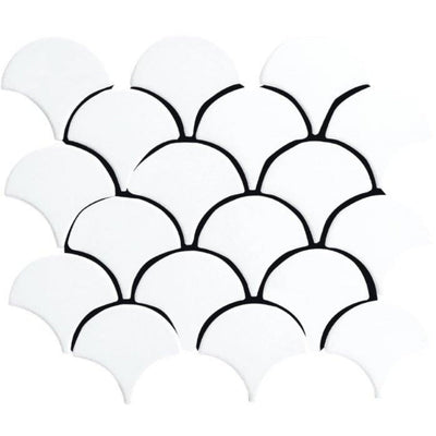 EVERSTONE COTTAGE FAN SHAPE WHITE GLOSSY 255X219MM MOSAIC TILE (PER BOX)