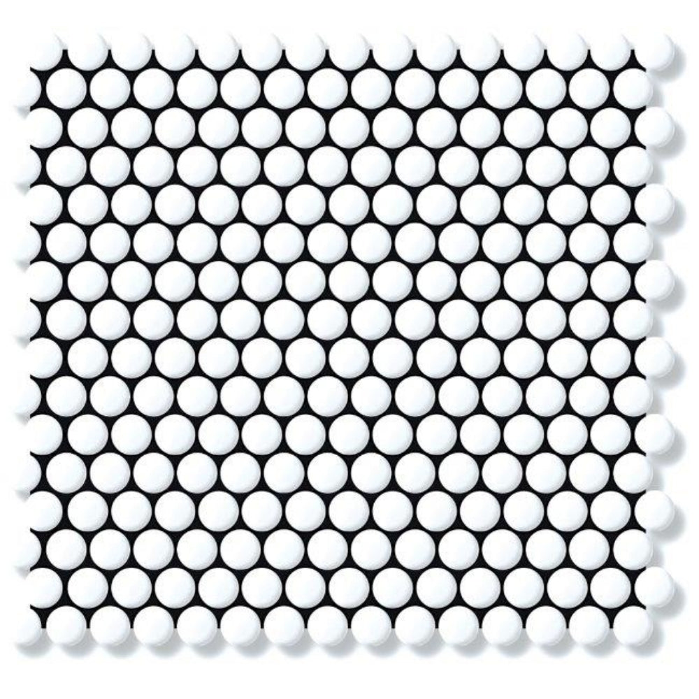 EVERSTONE COTTAGE PENNY ROUND WHITE GLOSSY 315X291MM MOSAIC TILE (PER BOX)