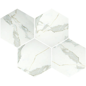 EVERSTONE EUROMARMO CALACATTA GOLD HONED 230X265MM HEXAGON MOSAIC TILE (PER BOX)