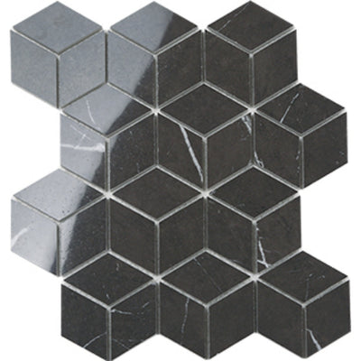 EVERSTONE EUROMARMO PIETRA GREY POLISHED 260X300MM DIAMOND CUBE MOSAIC TILE (PER BOX)