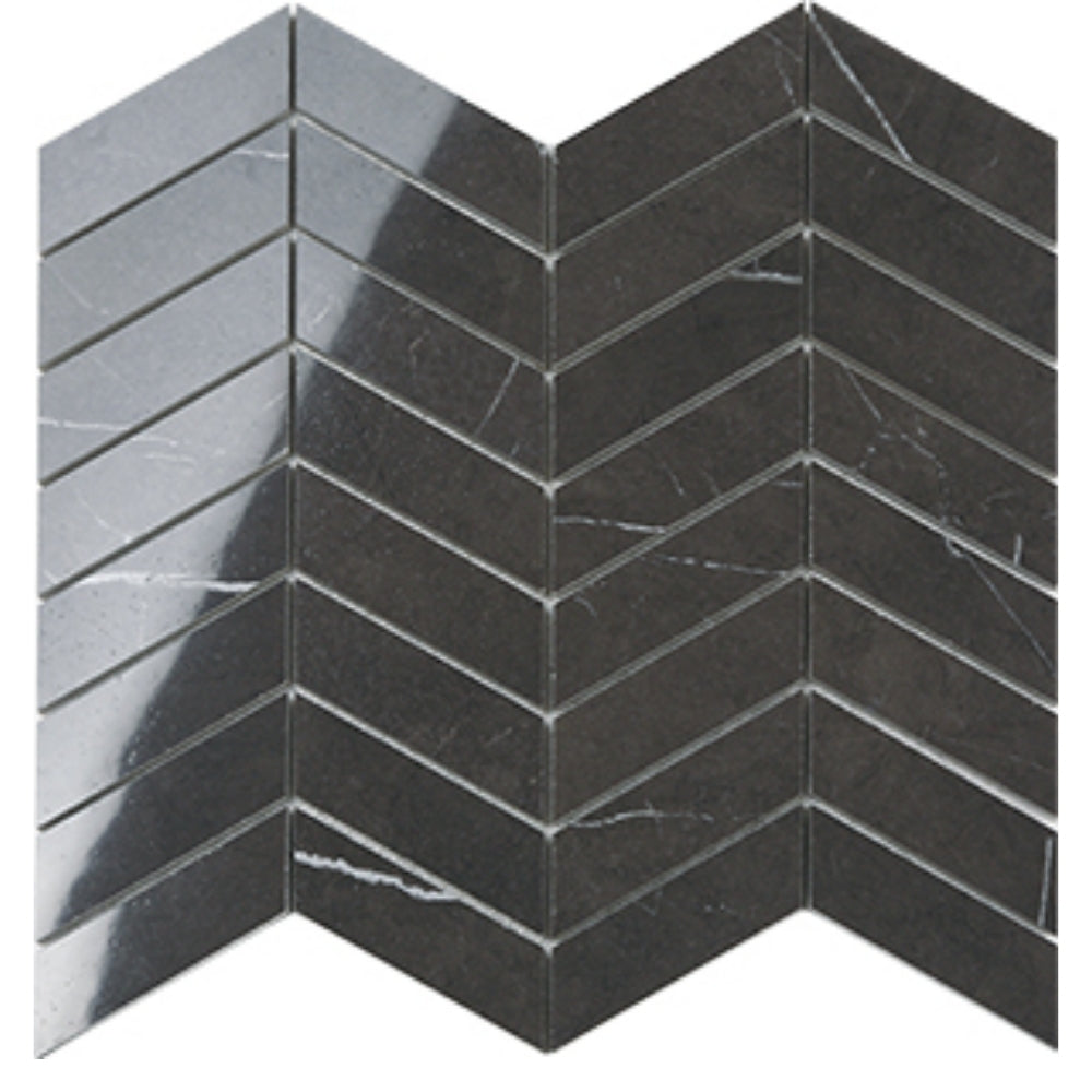 EVERSTONE EUROMARMO PIETRA GREY POLISHED 285X315MM WAVE MOSAIC TILE (PER BOX)