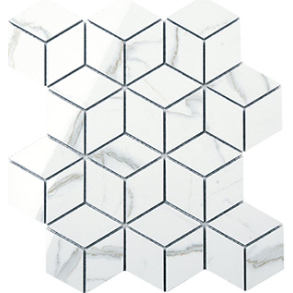 EVERSTONE EUROMARMO STATUARIO VENATO POLISHED 260X300MM DIAMOND CUBE MOSAIC TILE (PER BOX)