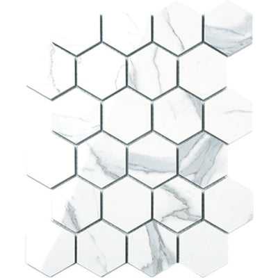 EVERSTONE EUROMARMO STATUARIO VENATO POLISHED 261X339MM HEXAGON MOSAIC TILE (PER BOX)