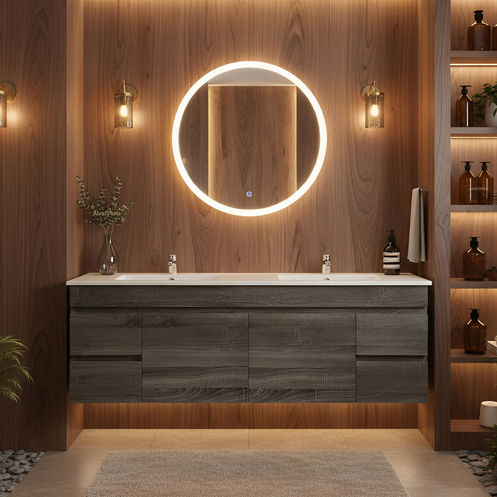 POSEIDON BERGE WALL HUNG VANITY DARK GREY WOOD GRAIN 1500MM