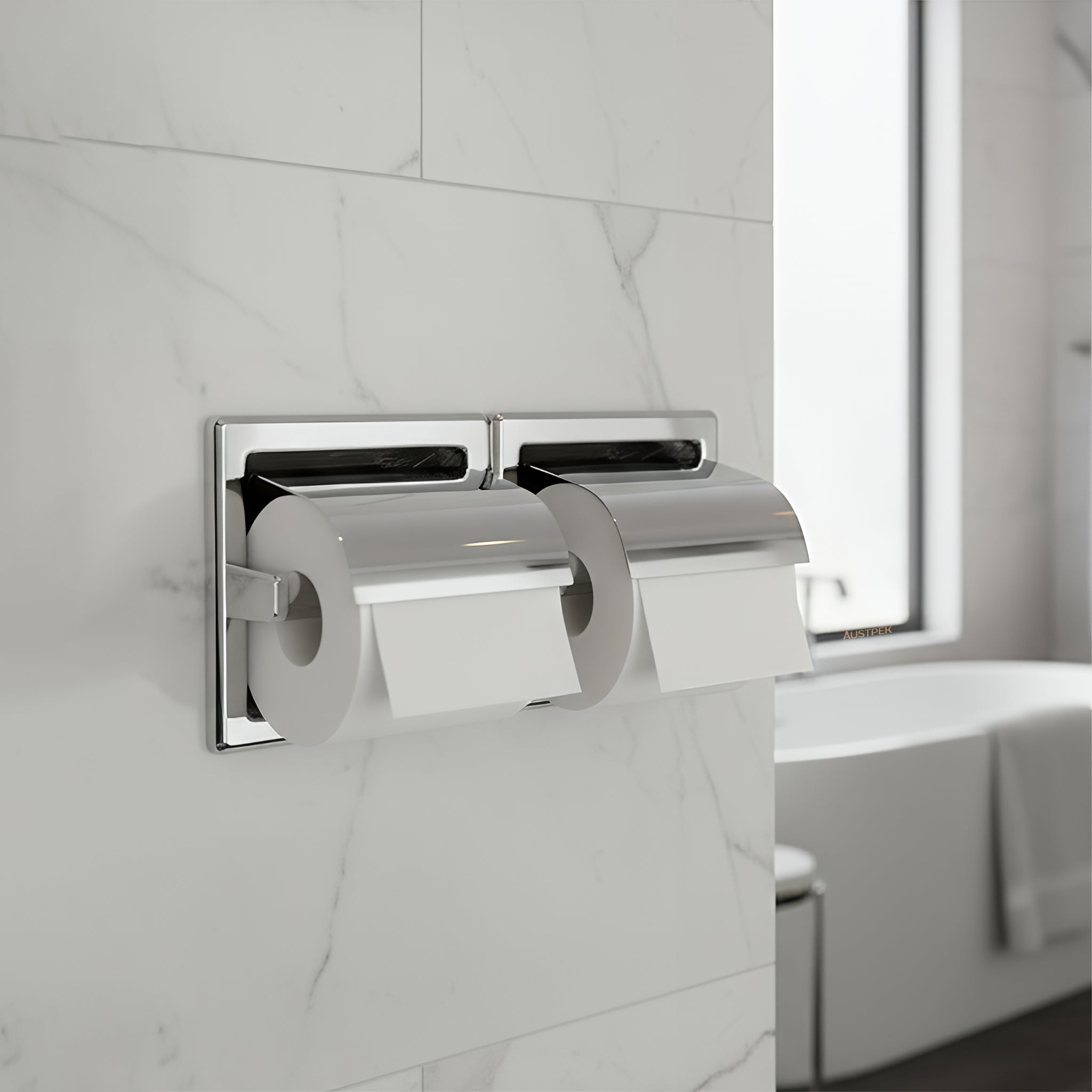 POSEIDON BRIGHT DOUBLE TOILET TISSUE DISPENSER CHROME 324MM