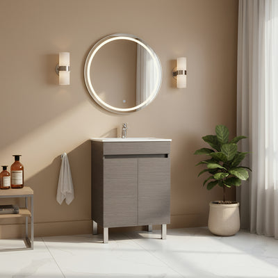 POSEIDON EVIE DARK BROWN 600MM SINGLE BOWL FLOOR STANDING VANITY