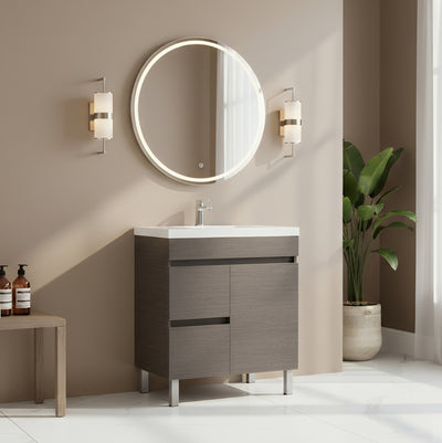 POSEIDON EVIE DARK BROWN 750MM SINGLE BOWL FLOOR STANDING VANITY (AVAILABLE IN LEFT AND RIGHT HAND DRAWER)