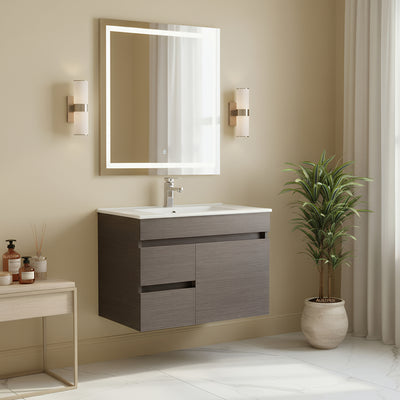 POSEIDON EVIE DARK BROWN 750MM SINGLE BOWL WALL HUNG VANITY (AVAILABLE IN LEFT HAND DRAWER AND RIGHT HAND DRAWER)