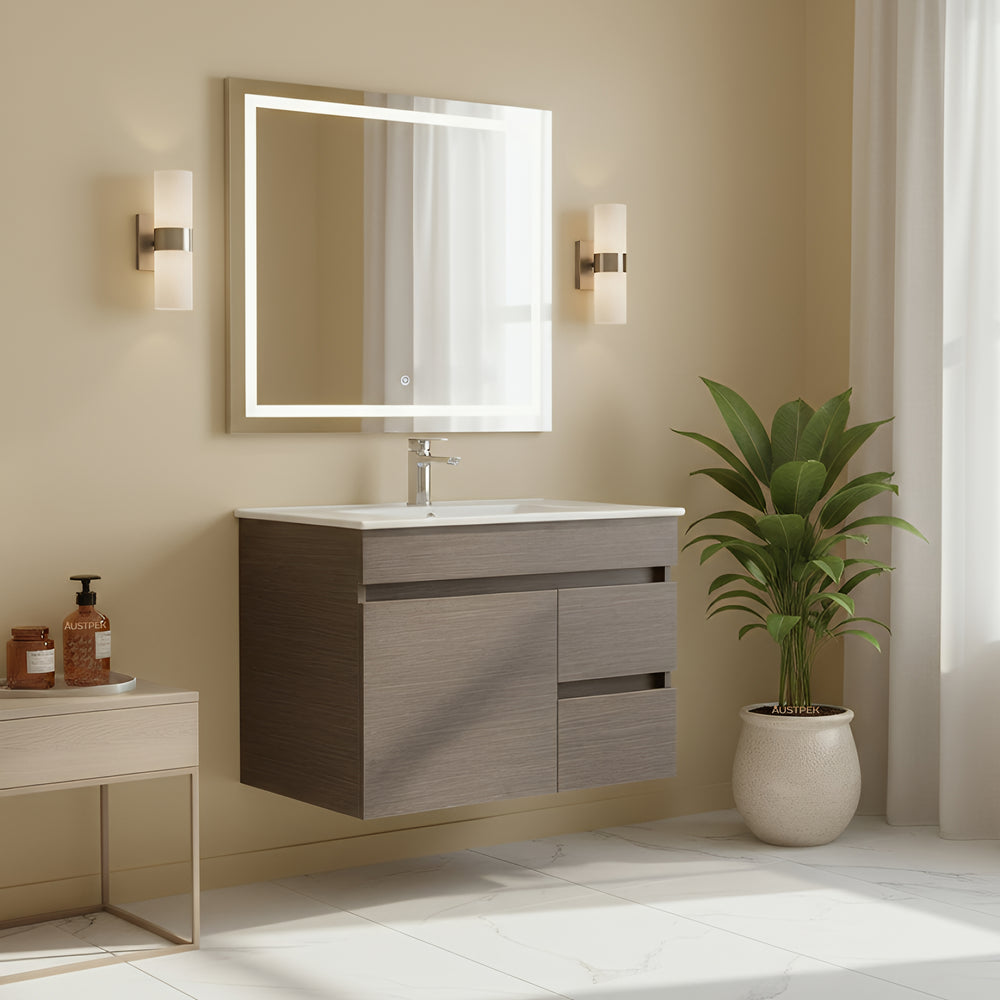 POSEIDON EVIE DARK BROWN 750MM SINGLE BOWL WALL HUNG VANITY (AVAILABLE IN LEFT HAND DRAWER AND RIGHT HAND DRAWER)