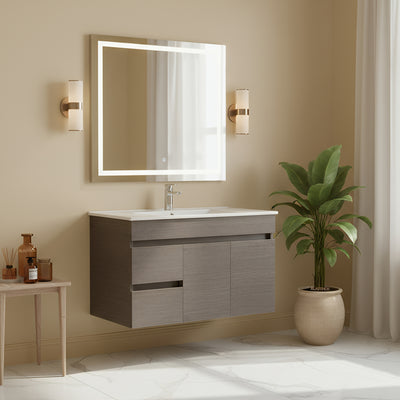 POSEIDON EVIE DARK BROWN 900MM SINGLE BOWL WALL HUNG VANITY (AVAILABLE IN LEFT HAND DRAWER AND RIGHT HAND DRAWER)