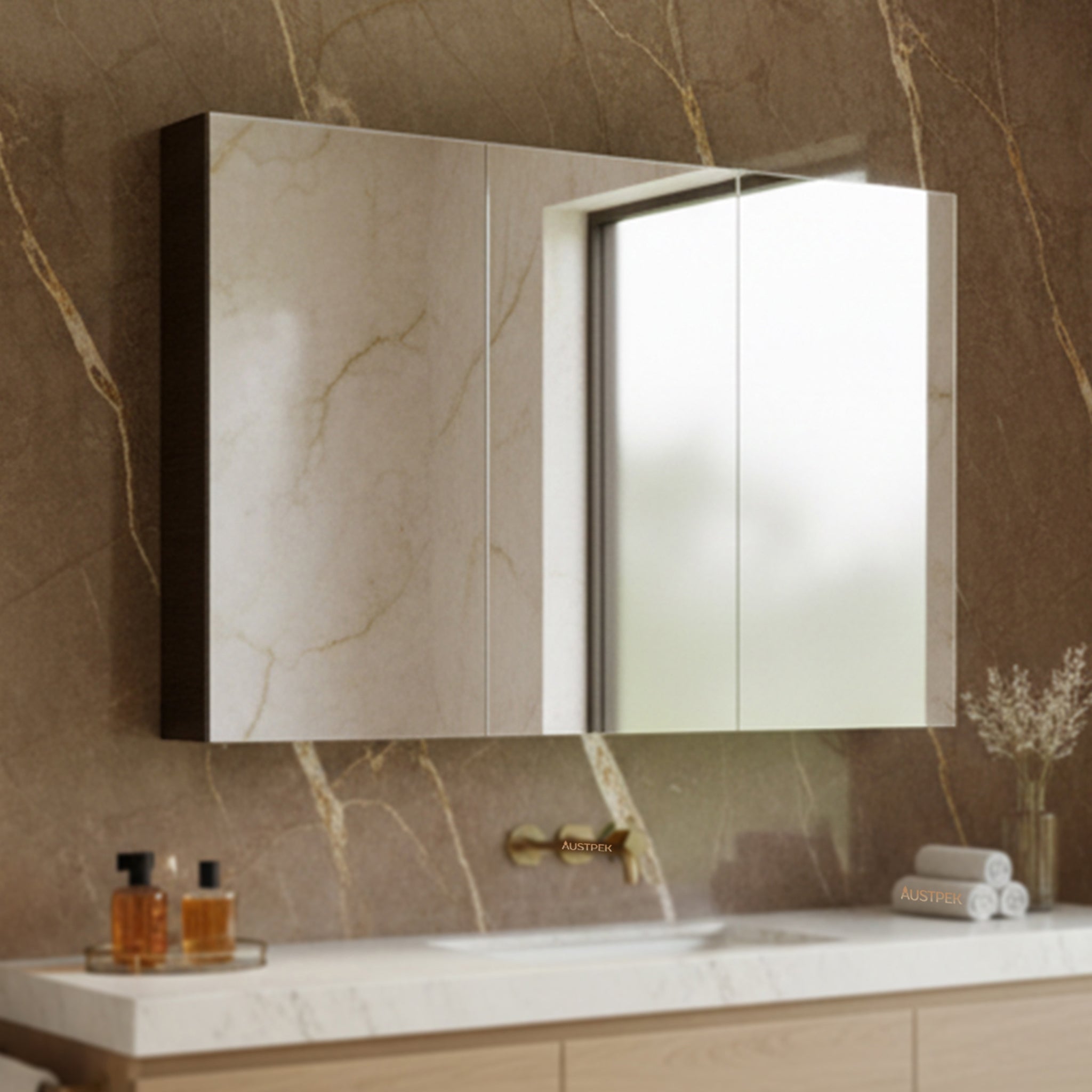 POSEIDON EVIE DARK BROWN MIRROR SHAVING CABINET 1200X750MM