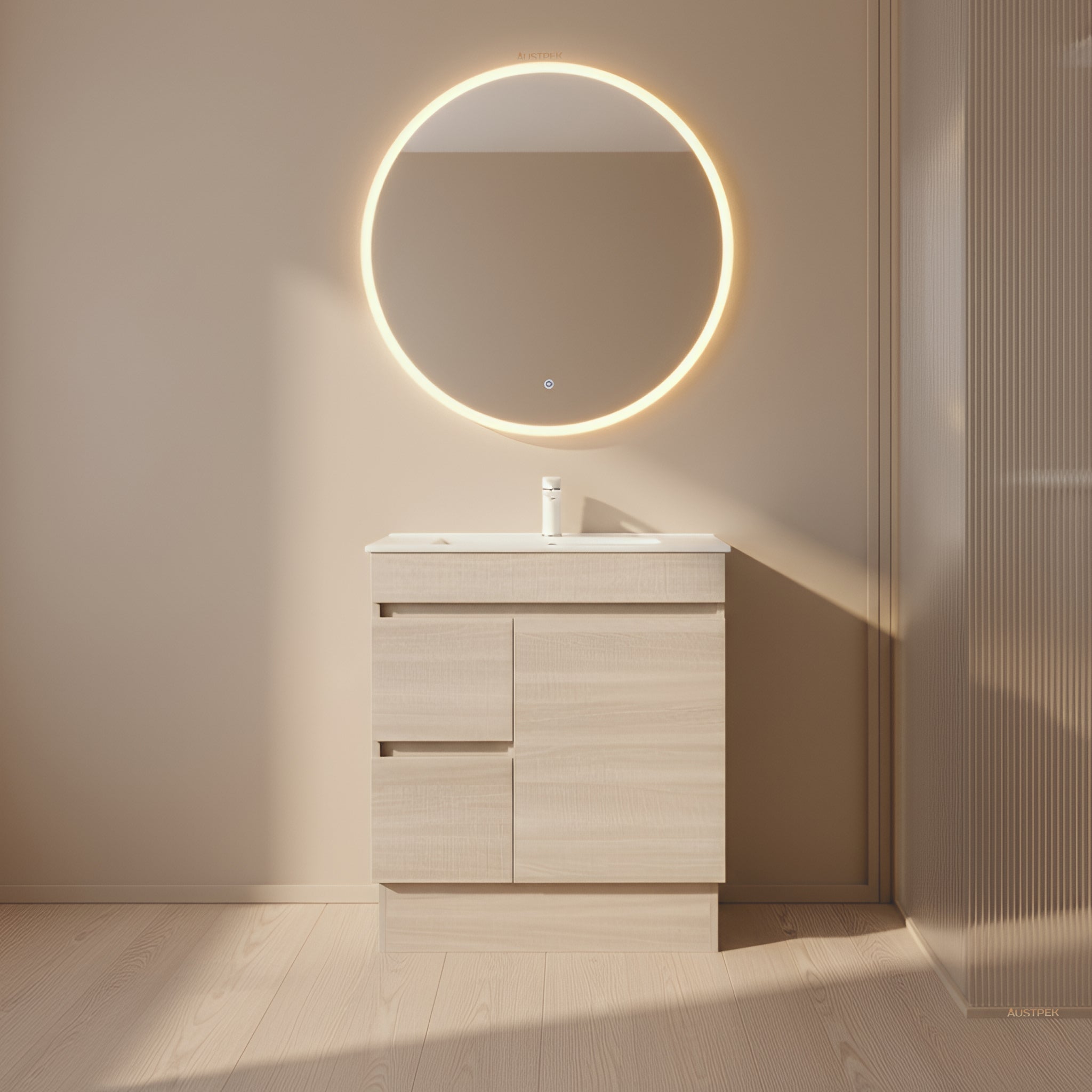POSEIDON EVIE OAK 750MM SINGLE BOWL FLOOR STANDING VANITY (AVAILABLE IN LEFT HAND DRAWER AND RIGHT HAND DRAWER)
