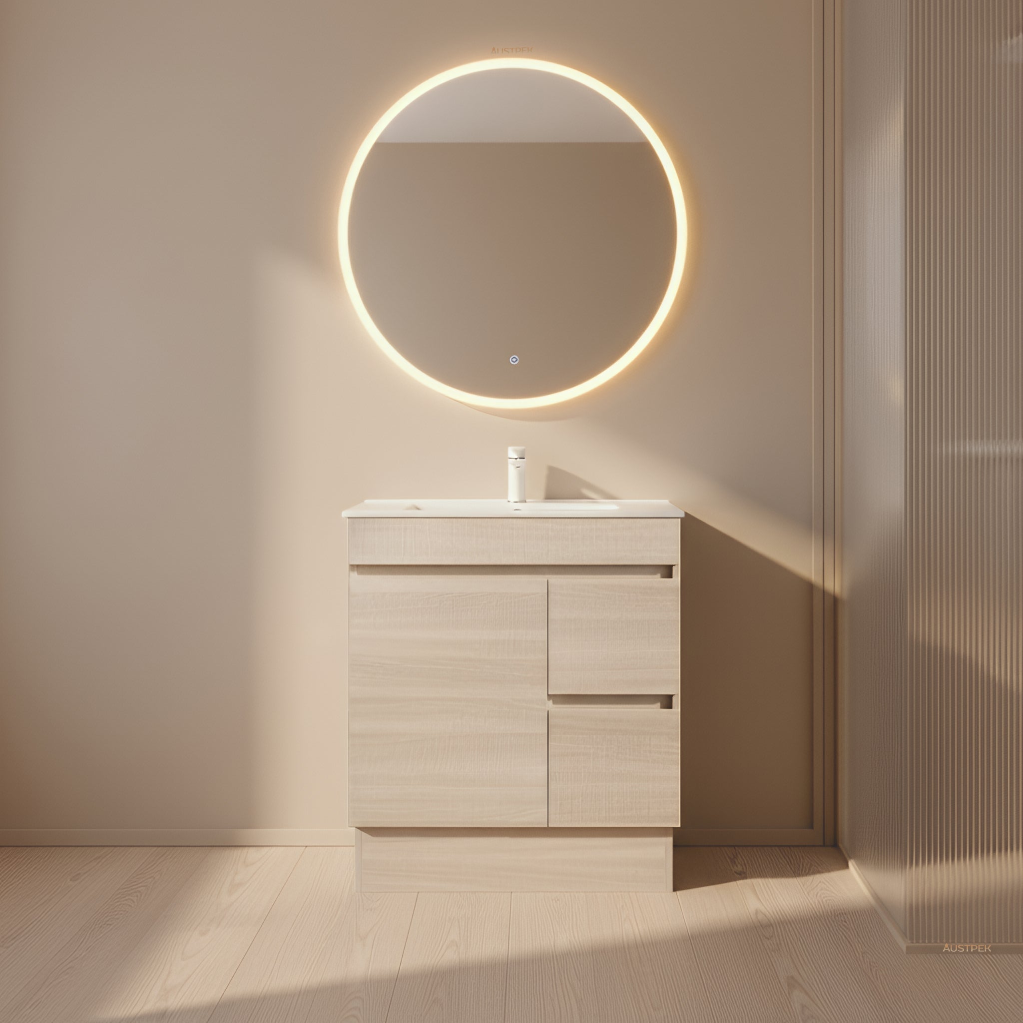 POSEIDON EVIE OAK 750MM SINGLE BOWL FLOOR STANDING VANITY (AVAILABLE IN LEFT HAND DRAWER AND RIGHT HAND DRAWER)