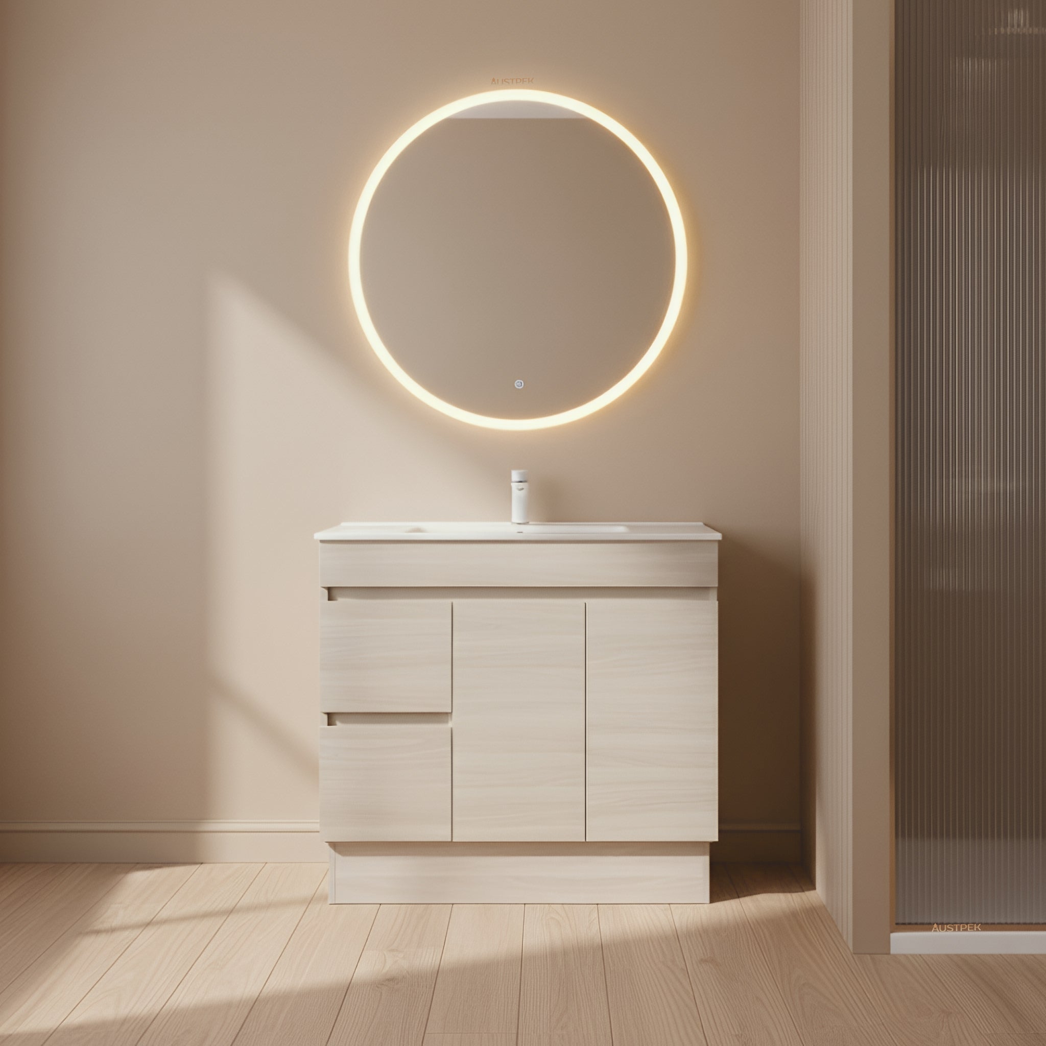 POSEIDON EVIE OAK 900MM SINGLE BOWL FLOOR STANDING VANITY (AVAILABLE IN LEFT HAND DRAWER AND RIGHT HAND DRAWER)