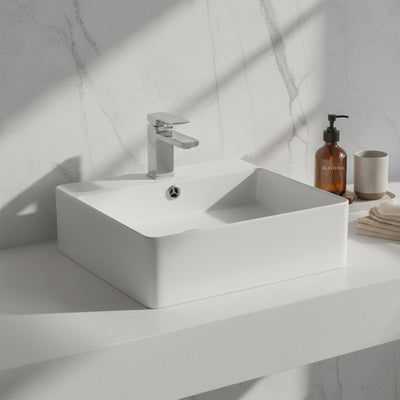 POSEIDON FINE CERAMIC WALL HUNG BASIN ULTRA SLIM GLOSS WHITE 450MM