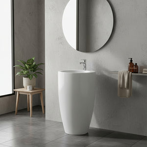 POSEIDON FREESTANDING CERAMIC BASIN WITH OVERFLOW GLOSS WHITE 550MM