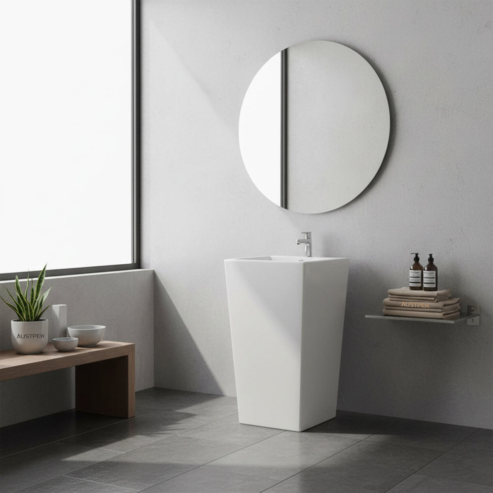 POSEIDON FREESTANDING CERAMIC BASIN WITH OVERLFOW GLOSS WHITE 510MM