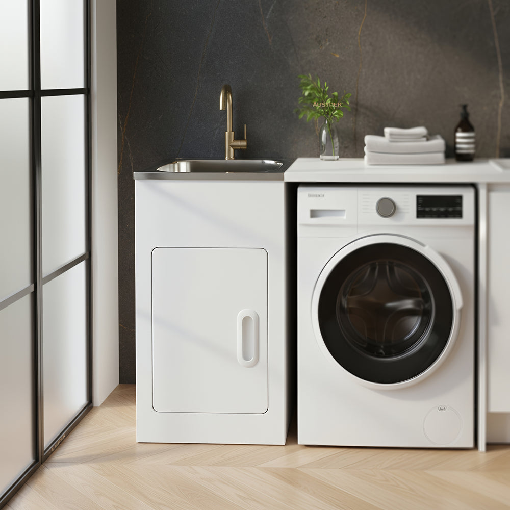 POSEIDON LAUNDRY CABINET AND STAINLESS STEEL TUB 500MM WHITE