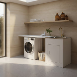 POSEIDON LAUNDRY CABINET AND STAINLESS STEEL TUB 555MM WHITE