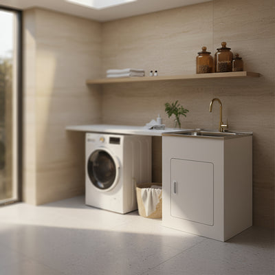 POSEIDON LAUNDRY CABINET AND STAINLESS STEEL TUB 555MM WHITE