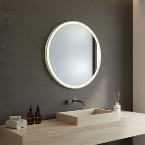 POSEIDON LUNA ROUND IRON FRAMED FRONTLIT LED MIRROR BRUSHED NICKEL 900X900MM