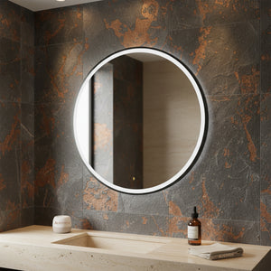 POSEIDON LUNA ROUND IRON FRAMED FRONTLIT LED MIRROR MATTE BLACK 800X800MM