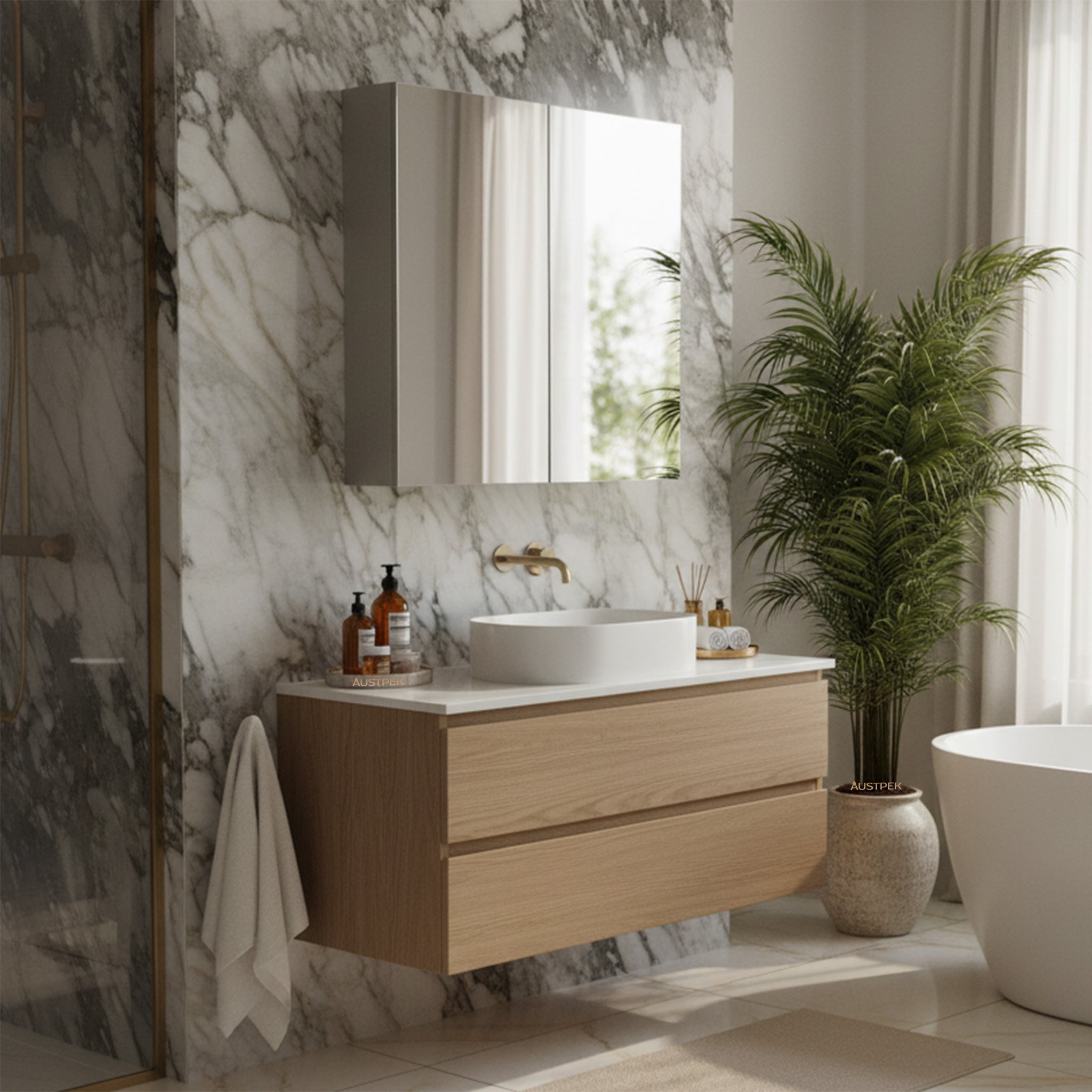POSEIDON NOVA CONCRETE GREY MIRROR SHAVING CABINET 750X750MM