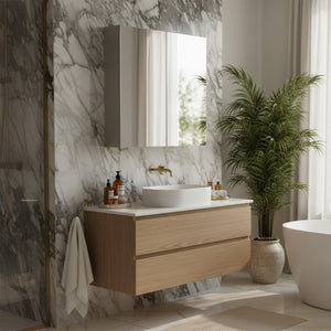 POSEIDON NOVA CONCRETE GREY MIRROR SHAVING CABINET 750X750MM