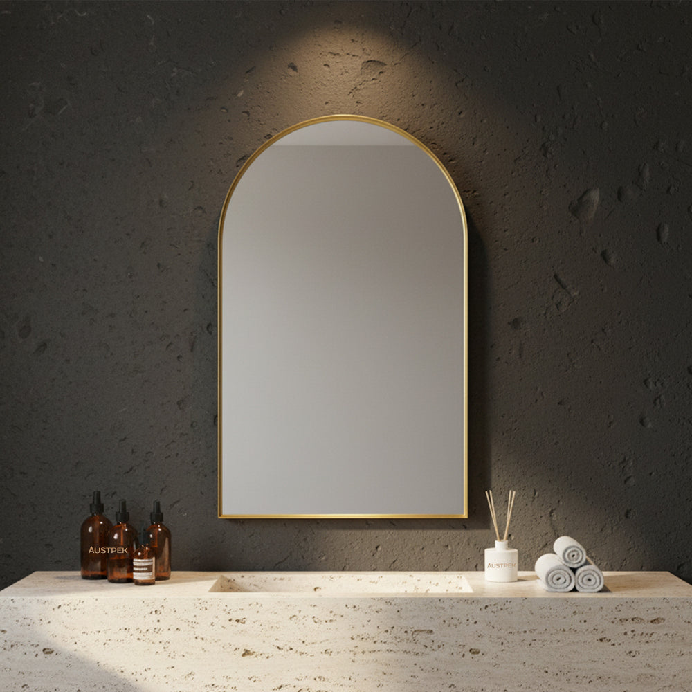 POSEIDON AURA ARCH ALUMINIUM FRAMED MIRROR YELLOW GOLD 600X900MM