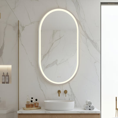 POSEIDON OLIVIA OVAL IRON FRAMED FRONTLIT LED MIRROR BRUSHED NICKEL 600X1000MM