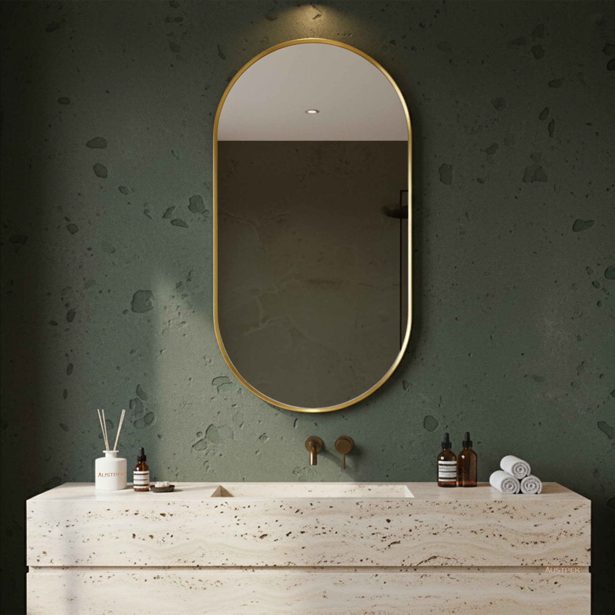 POSEIDON OLIVIA OVAL YELLOW GOLD FRAMED MIRROR 450X900MM