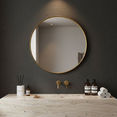 POSEIDON OLIVIA ROUND YELLOW GOLD FRAMED MIRROR 600X600MM