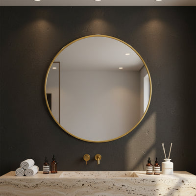 POSEIDON OLIVIA ROUND YELLOW GOLD FRAMED MIRROR 700X700MM